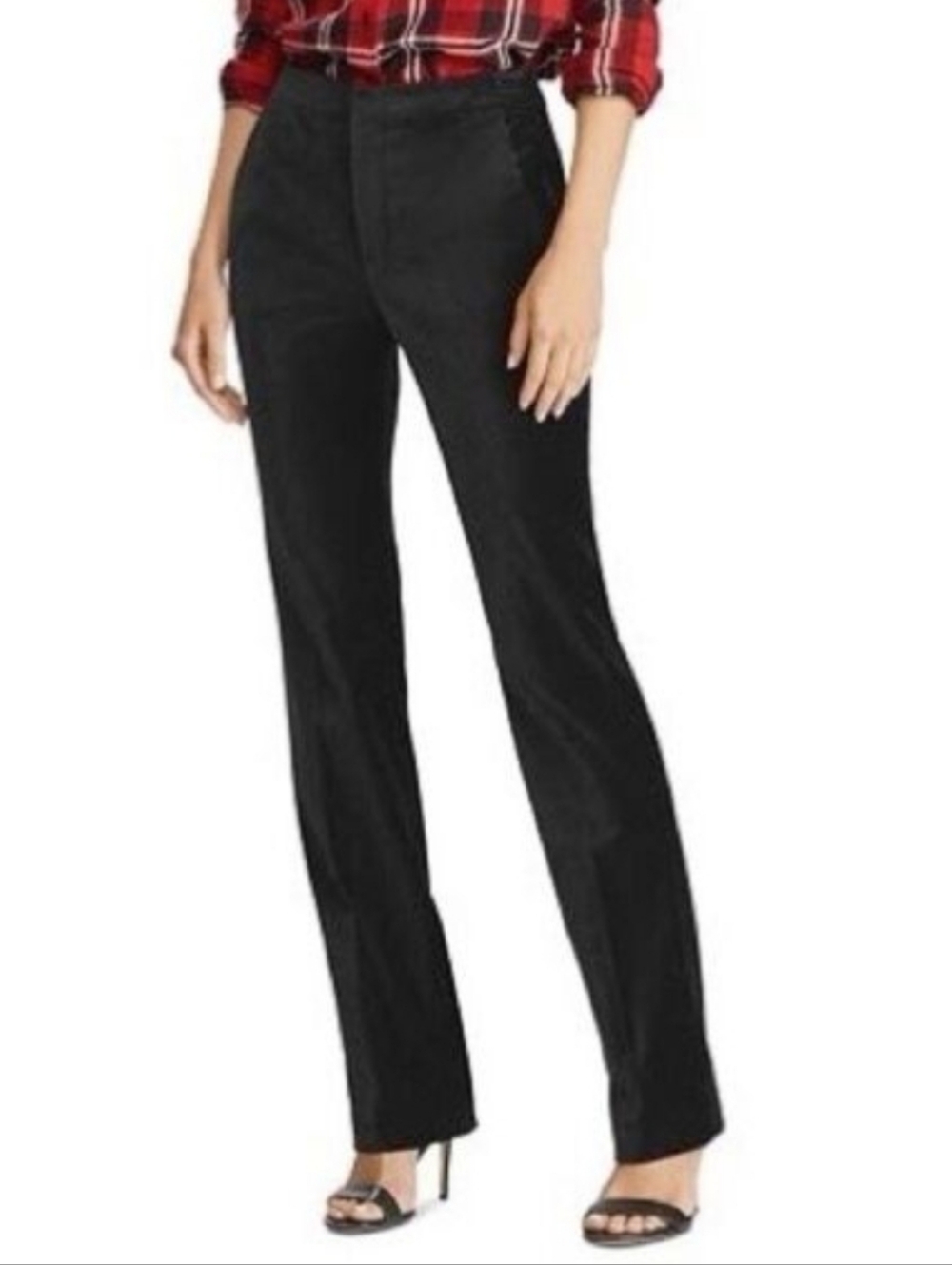 Lauren Ralph Lauren Velour Black Straight Leg Pants Pockets Office Career Dressy